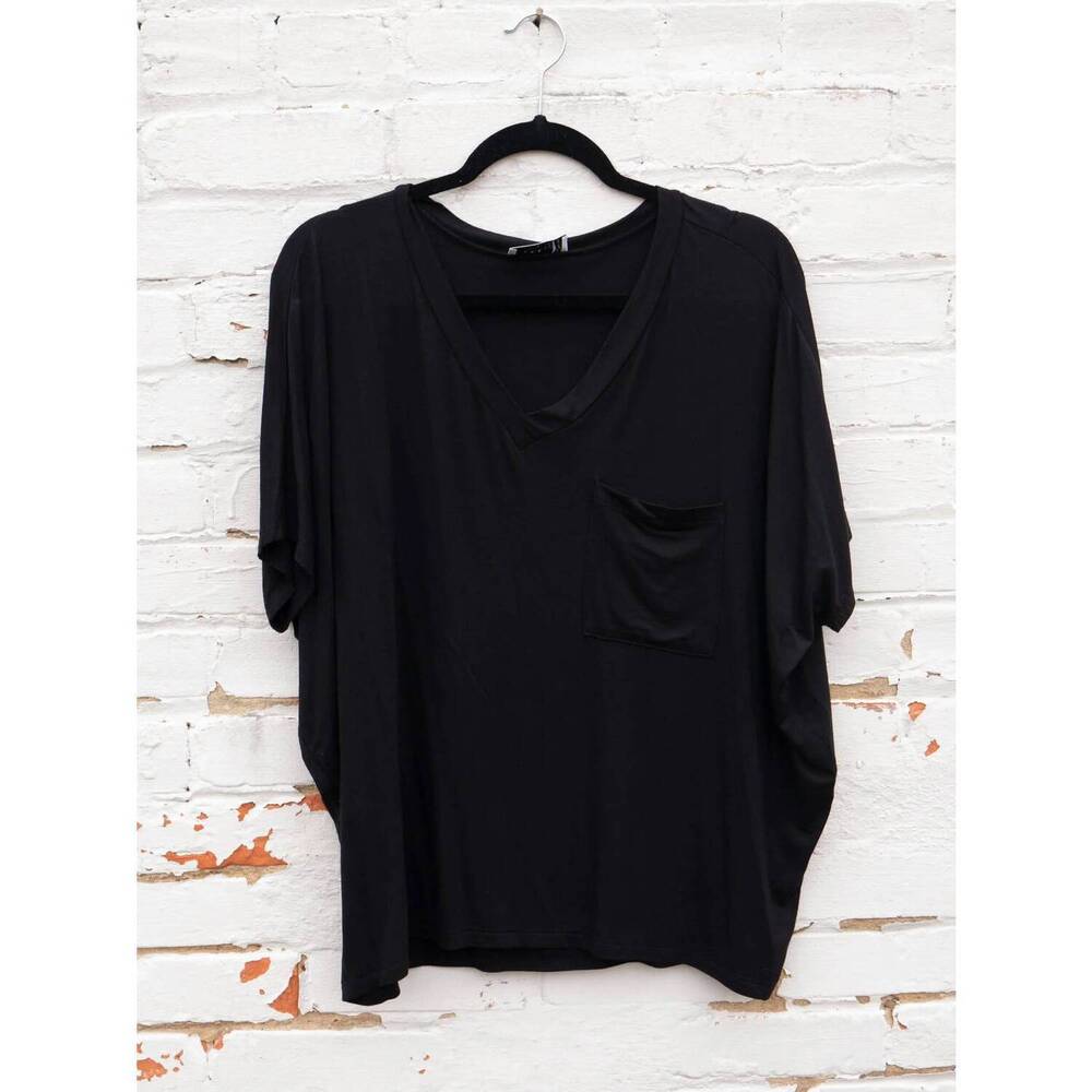 NEW ADRIENNE women's soft drape pocket tee in black